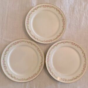 3 Vintage 10” white dinner plates - Pope & Gosser China pink & green flowers USA